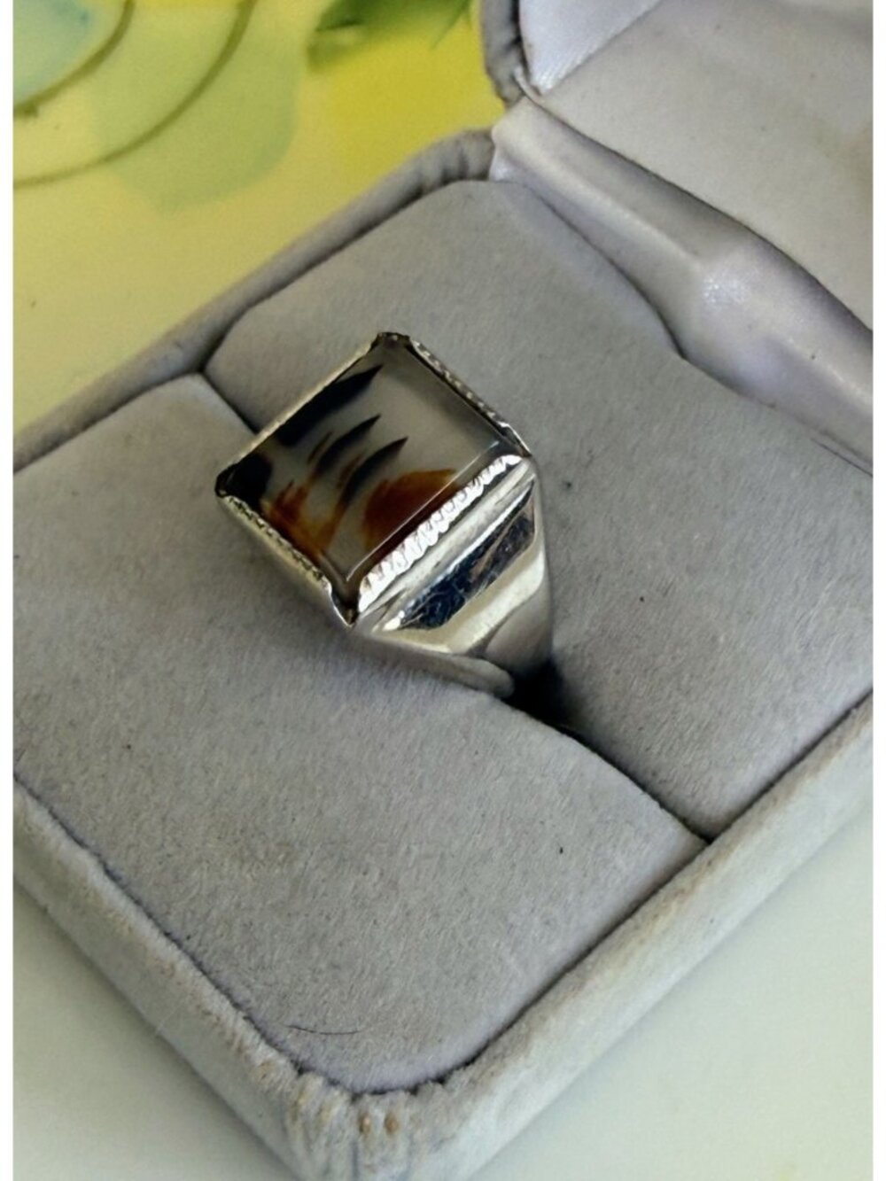 Vintage 50s Wheeler Mfg Sterling Dendritic Picture Agate Ring Size 6 3/4 - Picture 3 of 11